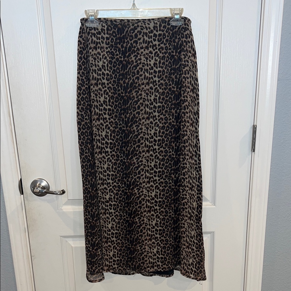 Allison Taylor Black and Brown Leopard A-Line Skirt